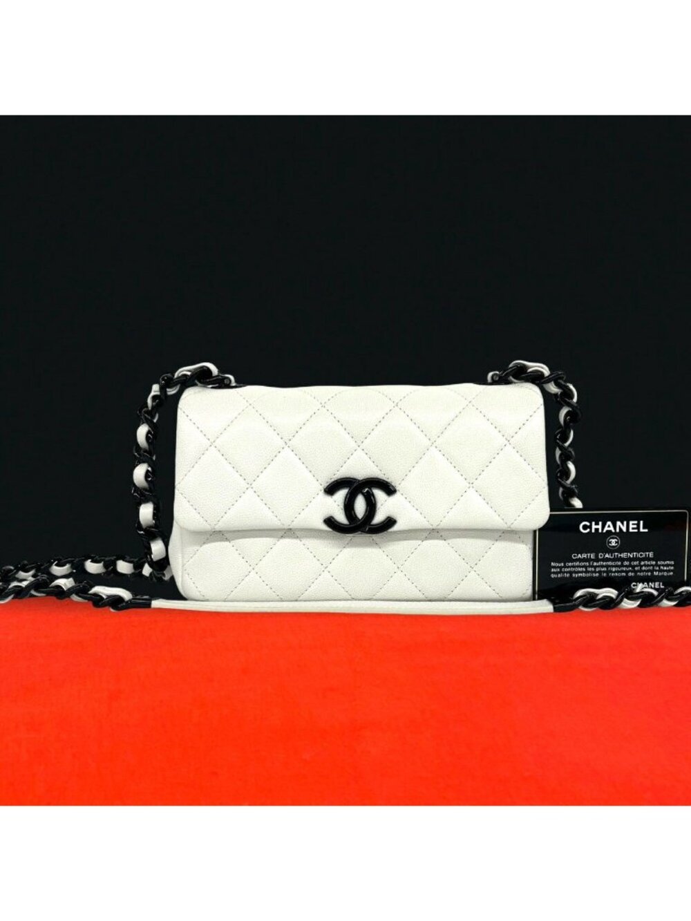 Chanel Quilted CC Logo Caviar Leather Shoulder Bag White